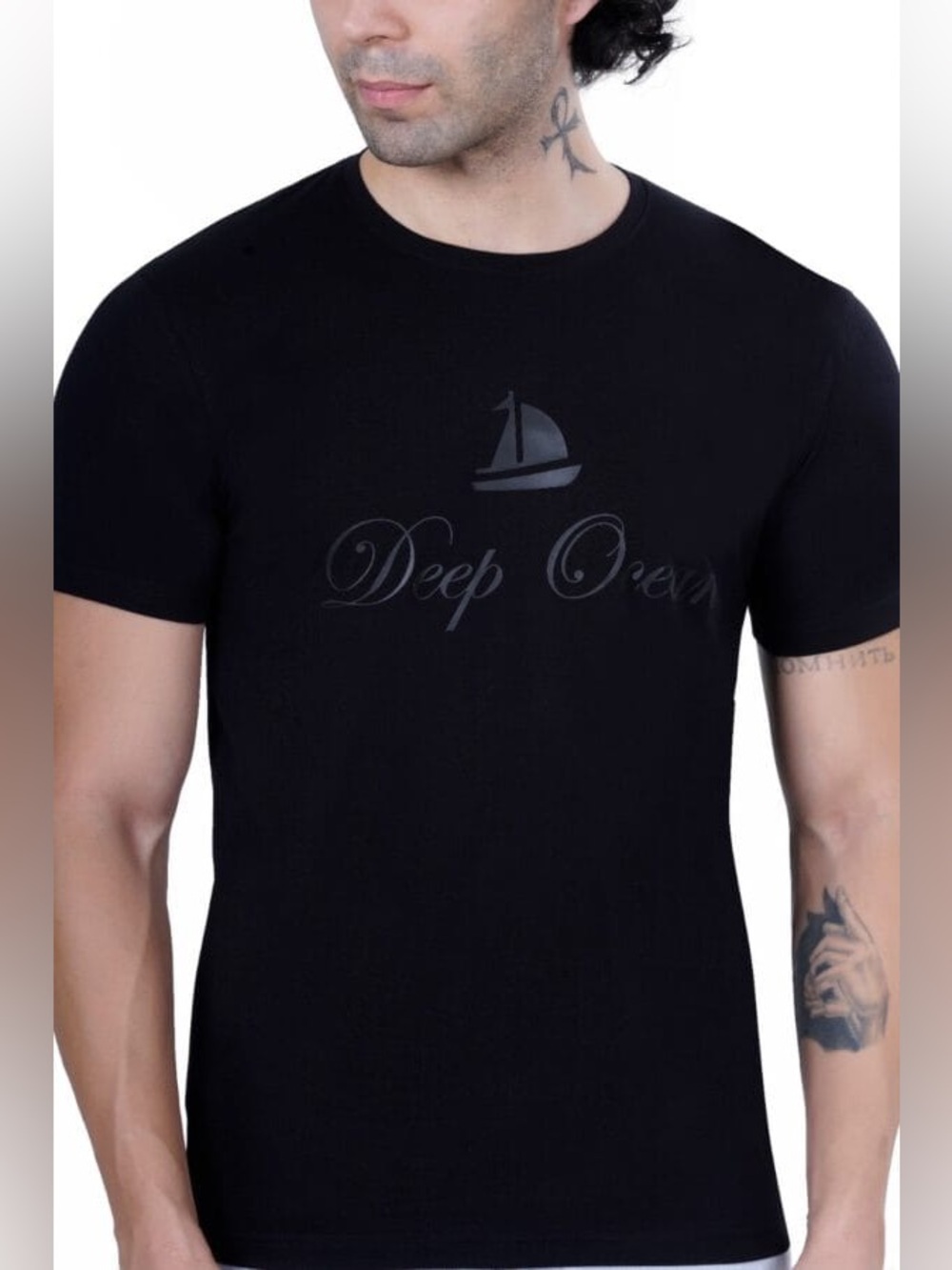 Men's Black Crew Neck T‑Shirt